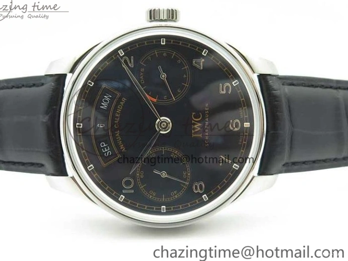 MIROTIME 0211 Portuguese Real PR Real Annual Calendar IW503502 ZF 1:1 Best Edition Black Dial Steel Markers on Black Leather Strap A StreetReady 7134